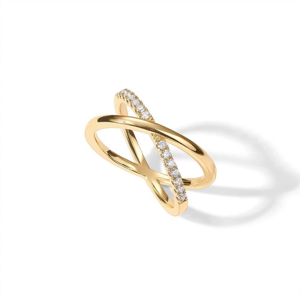 14K Gold Plated X Ring Women PavΓ© CZ Criss Cross Elegant Gift Jewelry